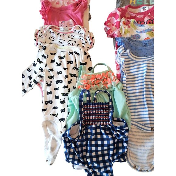 Baby Girl Clothing Lot 3-6 Months 40 + Rompers Swimsuits One Piece Pants Etc - Picture 6 of 10